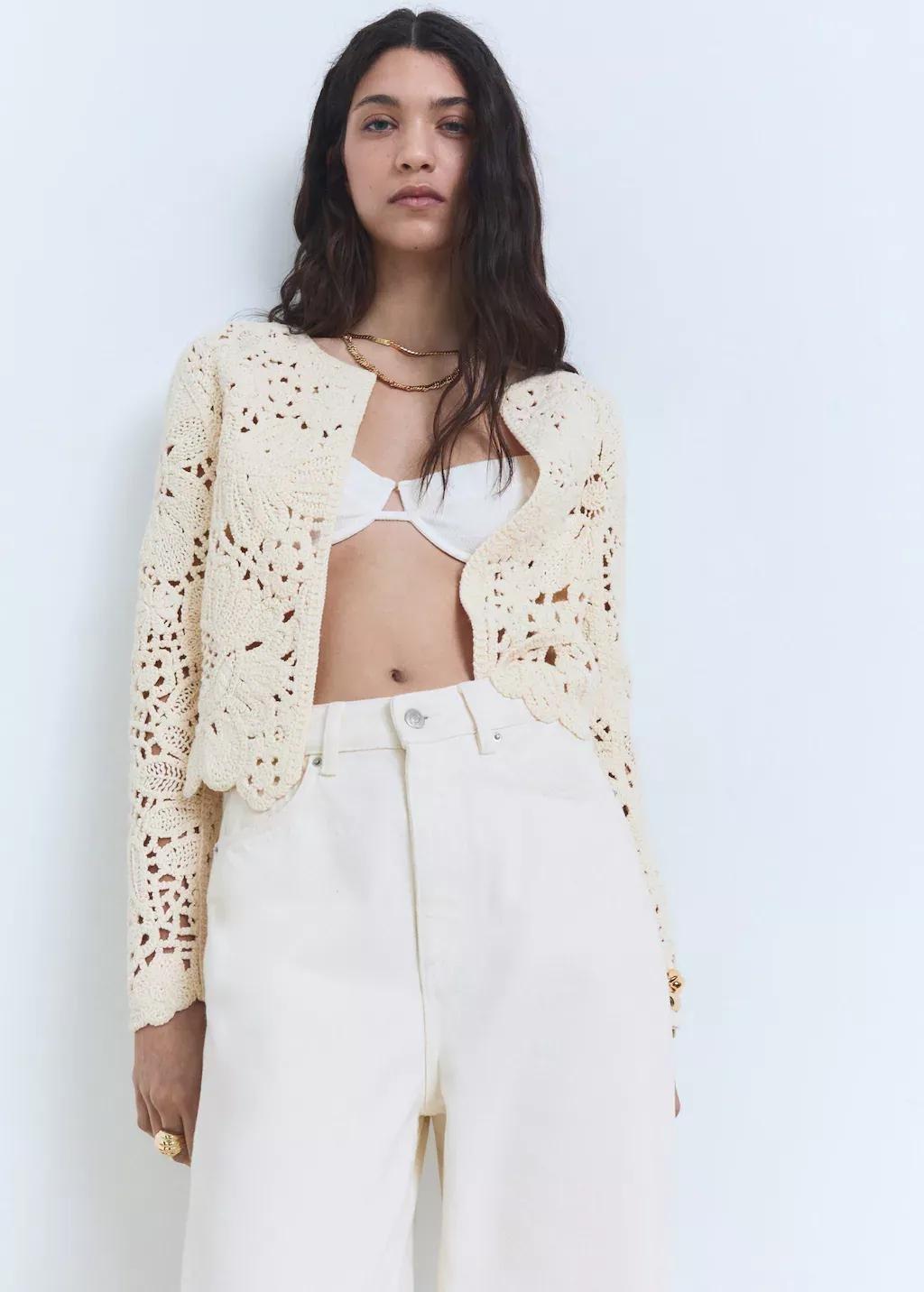 Beige Openwork Knitted Jacket, , large image number 0