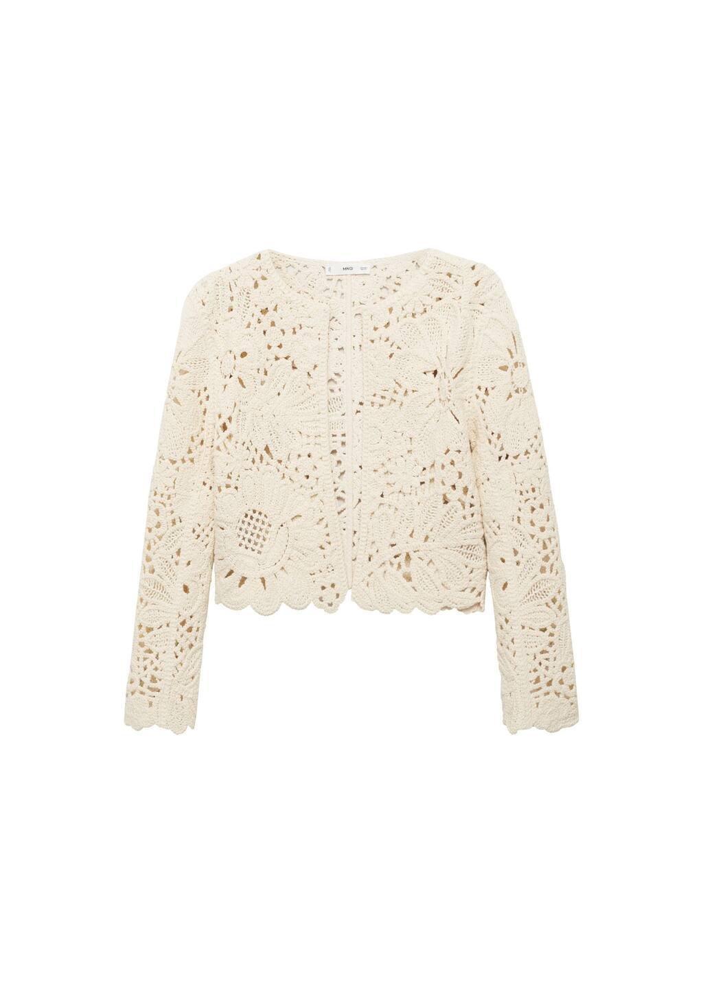 Beige Openwork Knitted Jacket, , large image number 1