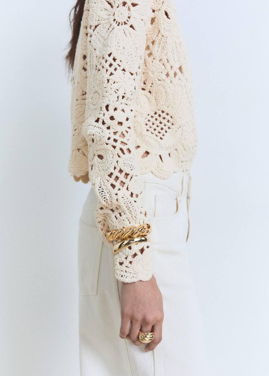 Beige Openwork Knitted Jacket, , large image number 2