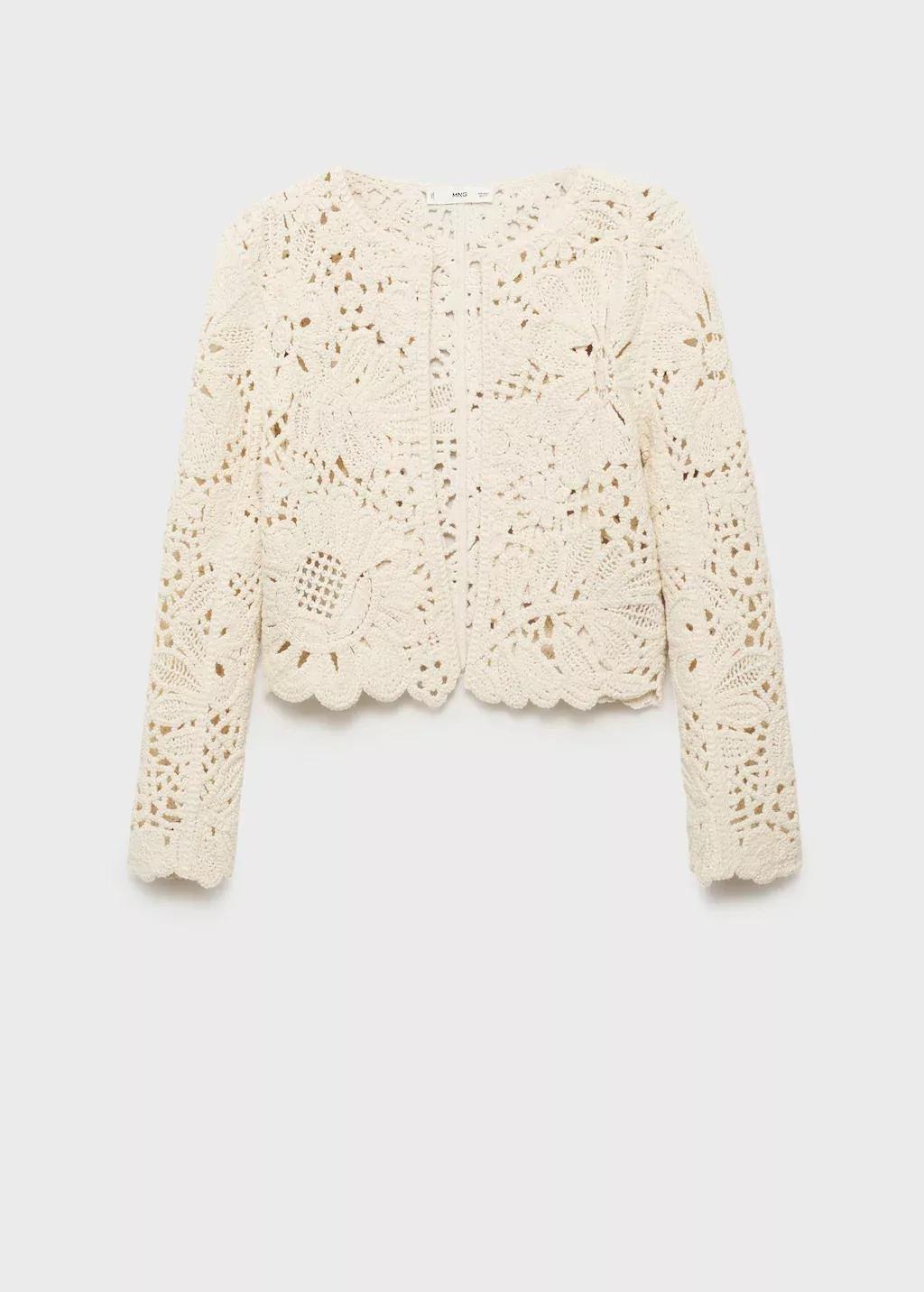Beige Openwork Knitted Jacket, , large image number 3