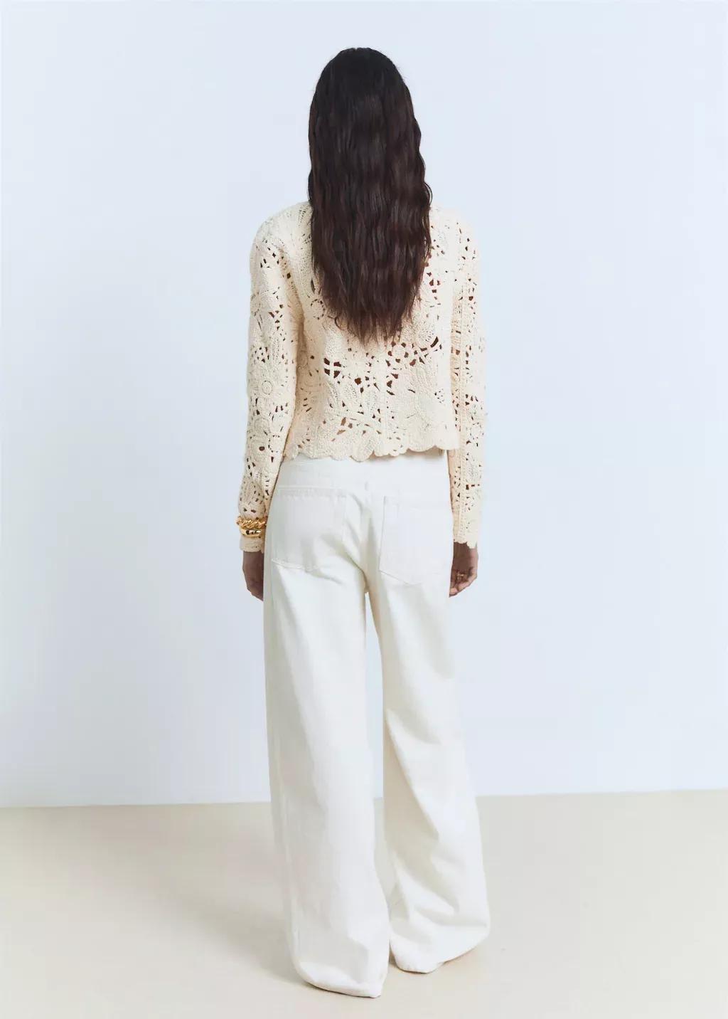 Beige Openwork Knitted Jacket, , large image number 5