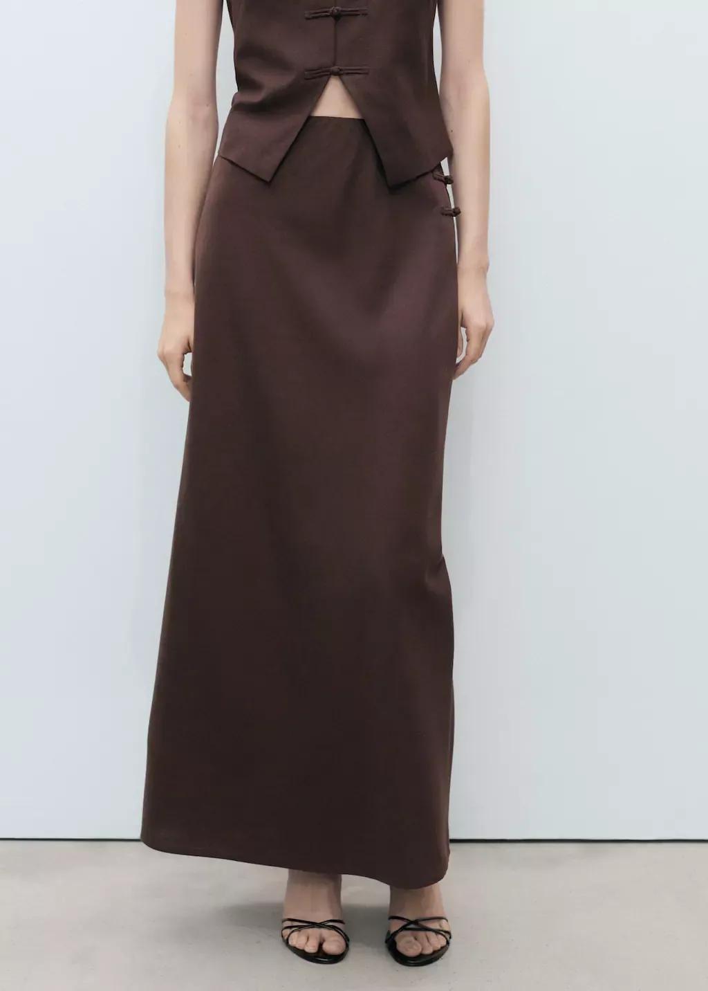 Brown Linen-Blend Straight Skirt, , large image number 0