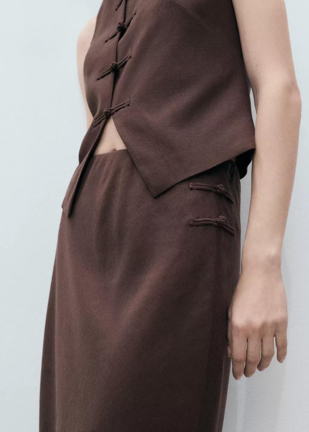 Brown Linen-Blend Straight Skirt, , large image number 2
