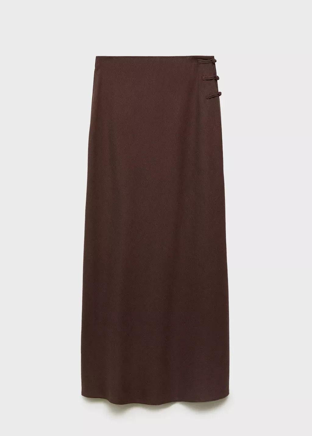 Brown Linen-Blend Straight Skirt, , large image number 3