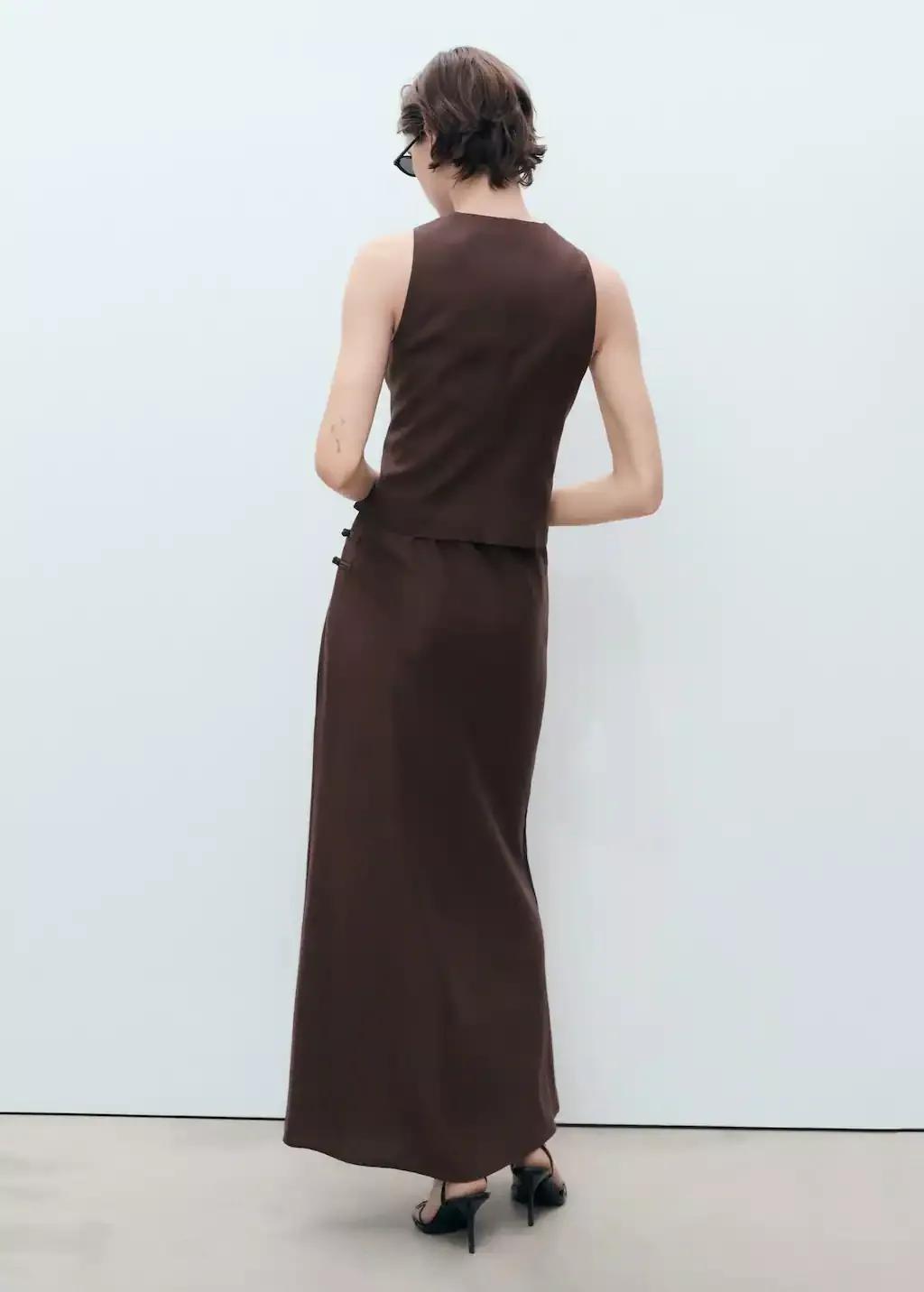 Brown Linen-Blend Straight Skirt, , large image number 5