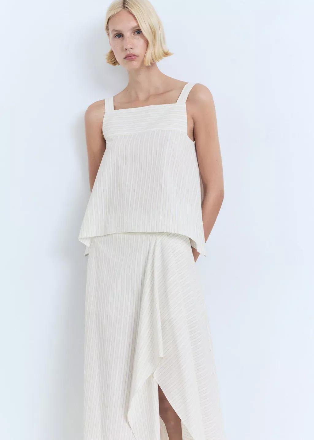 Green Linen-Blend Straight Skirt, , large image number 1