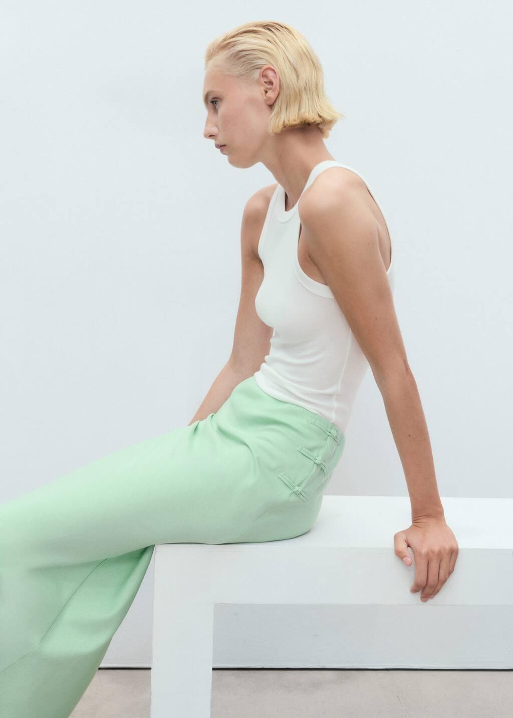Green Linen-Blend Straight Skirt, , large image number 2