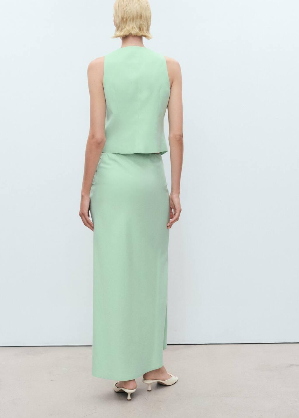 Green Linen-Blend Straight Skirt, , large image number 5