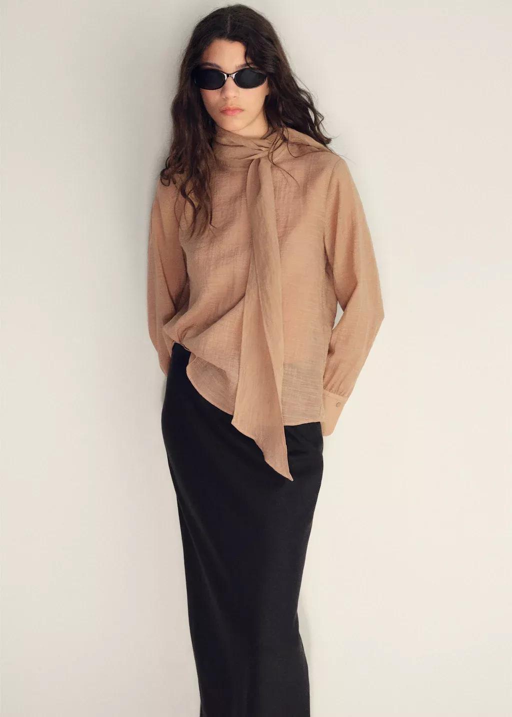 Black Linen-Blend Straight Skirt, , large image number 1