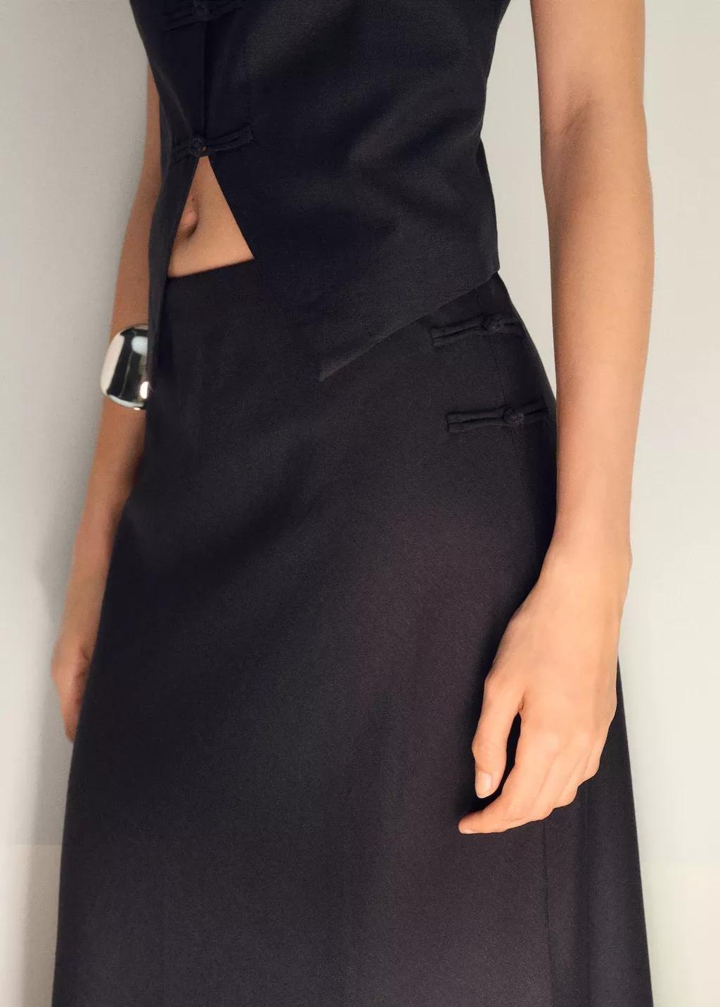 Black Linen-Blend Straight Skirt, , large image number 2