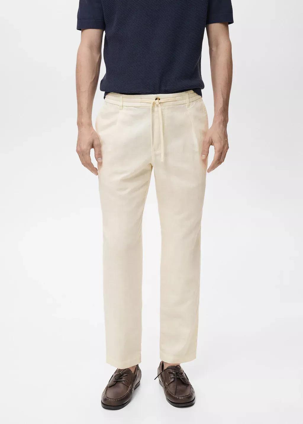 White Slim-Fit Trousers With Drawstring, , large image number 0