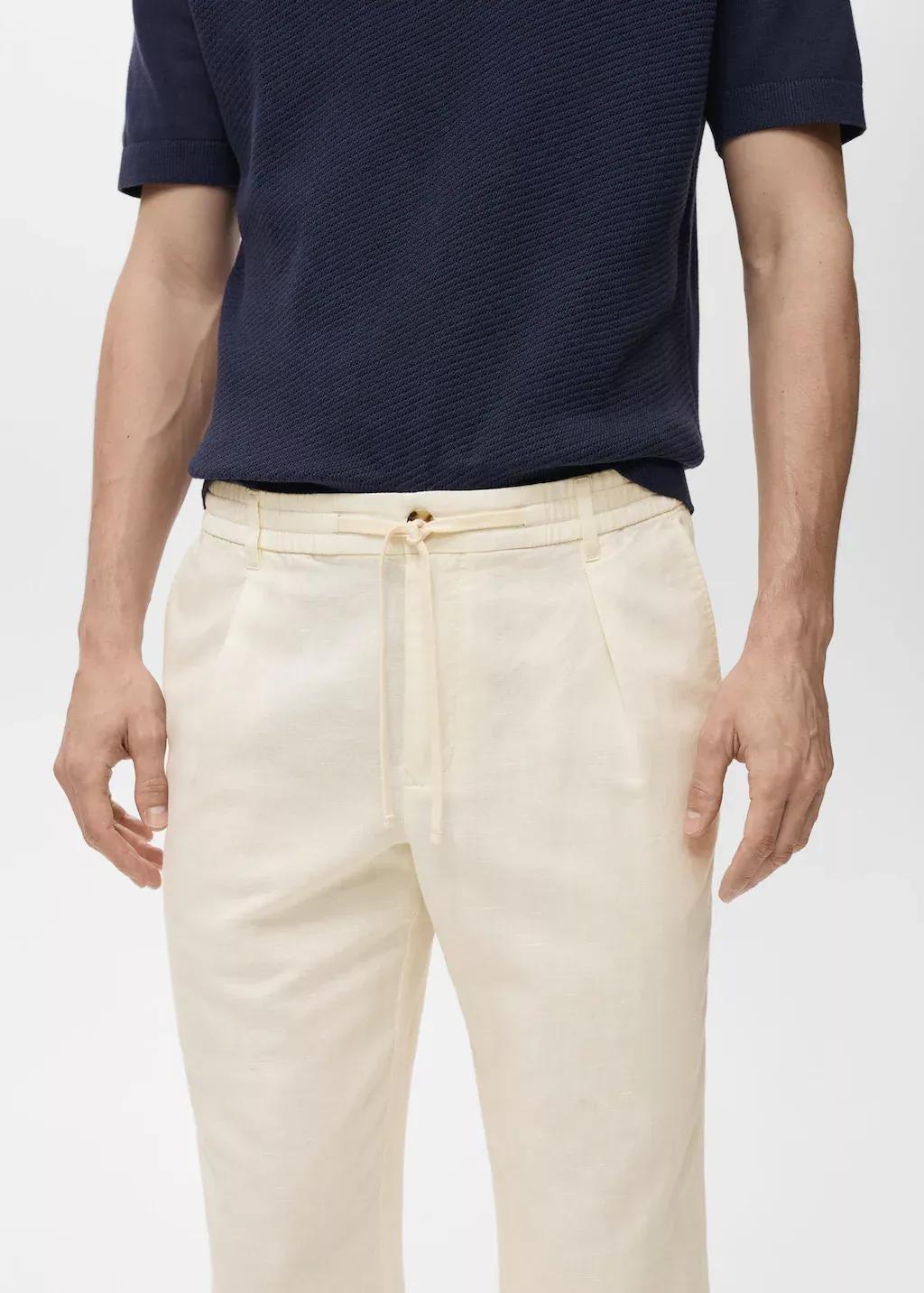 White Slim-Fit Trousers With Drawstring, , large image number 1