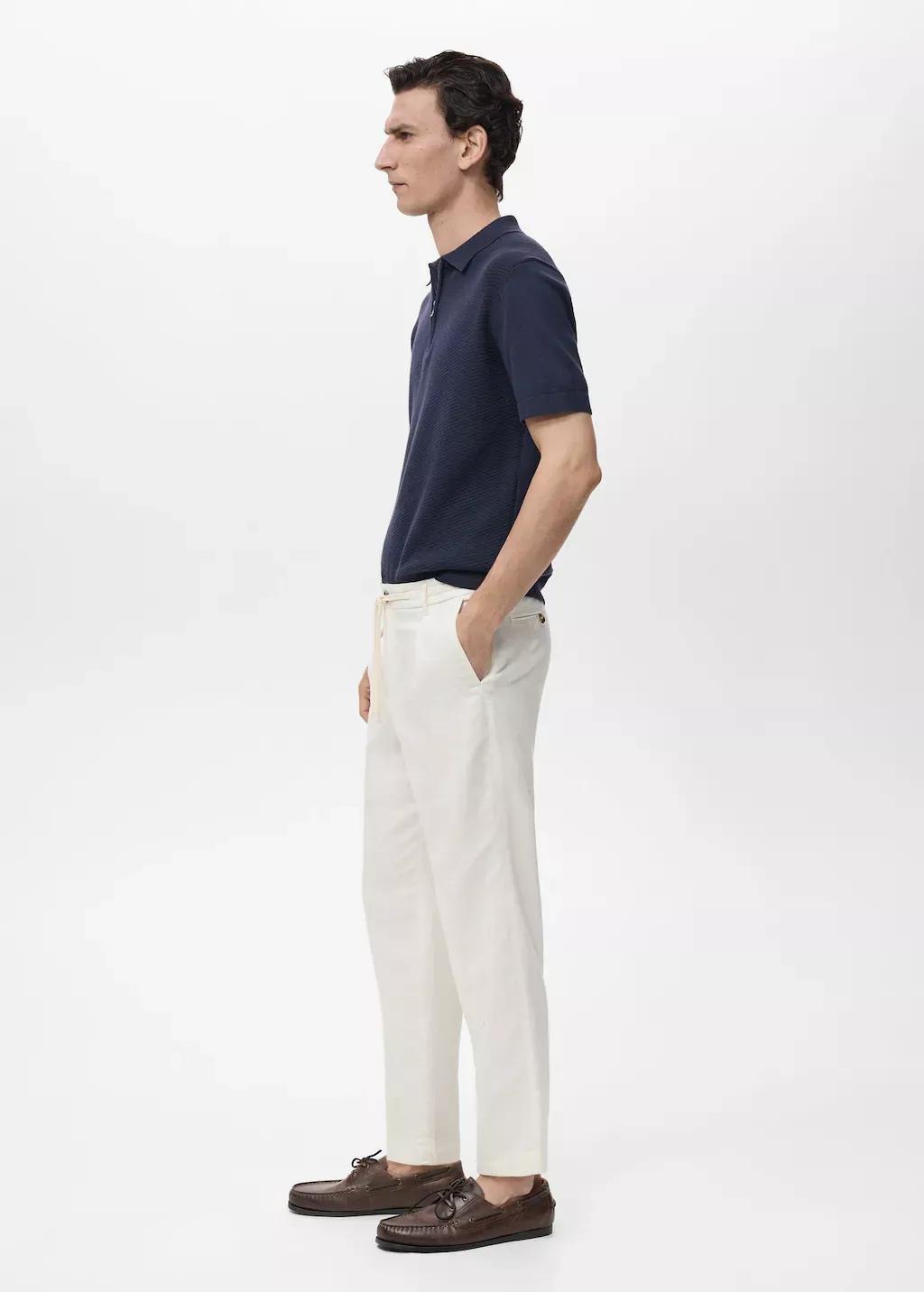 White Slim-Fit Trousers With Drawstring, , large image number 2