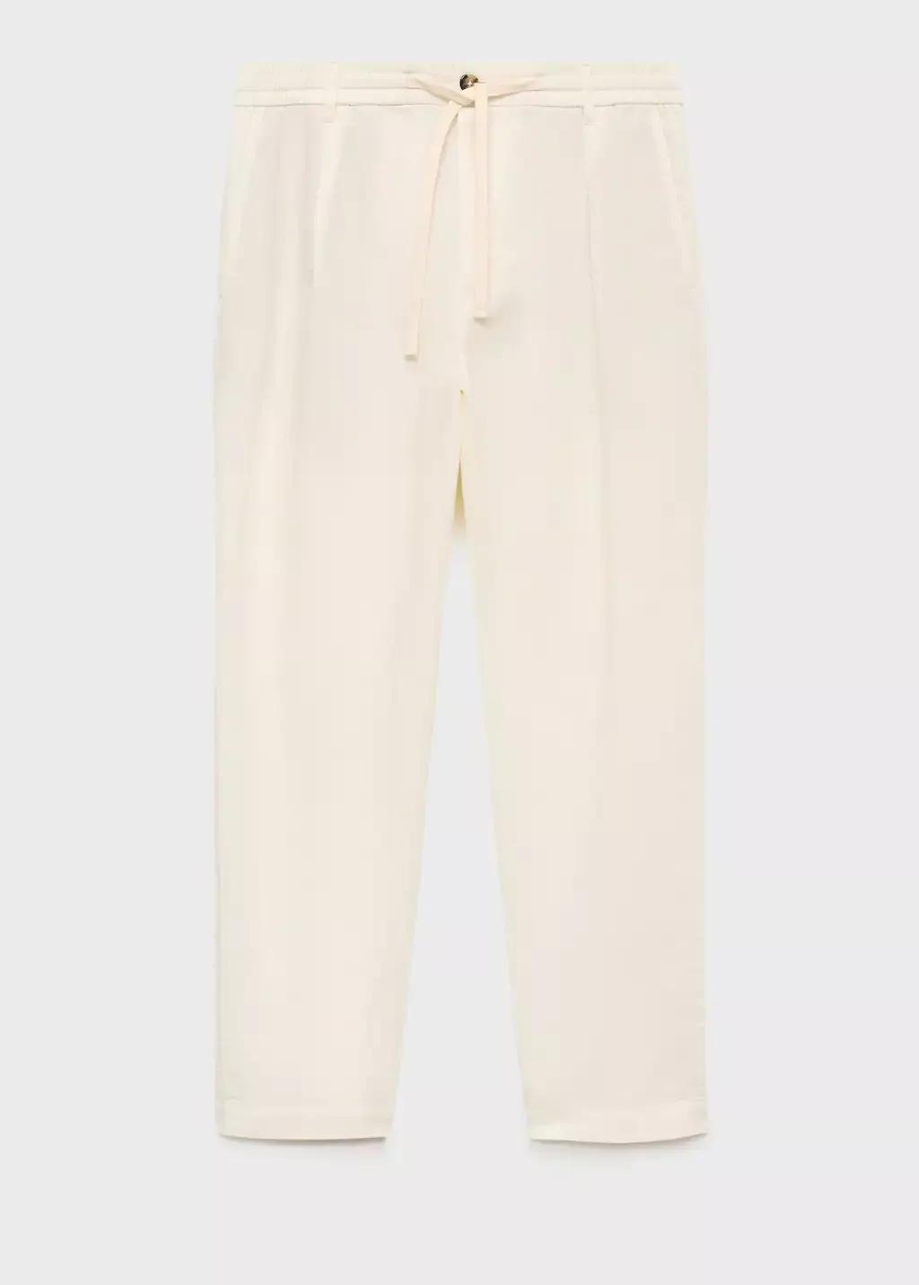 White Slim-Fit Trousers With Drawstring, , large image number 3