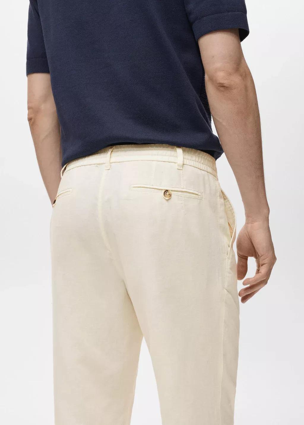 White Slim-Fit Trousers With Drawstring, , large image number 4