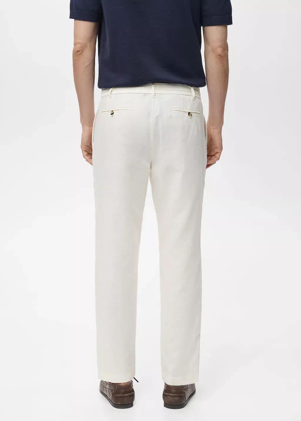 White Slim-Fit Trousers With Drawstring, , large image number 6