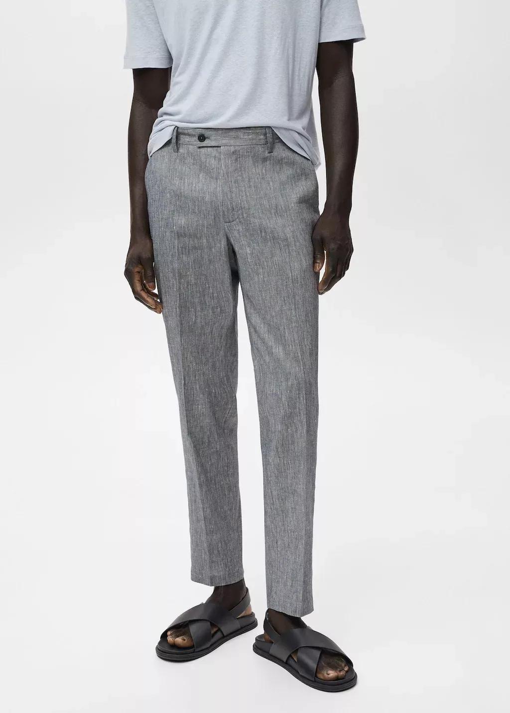 NAVY Slim fit linen trousers, Navy, large image number 0