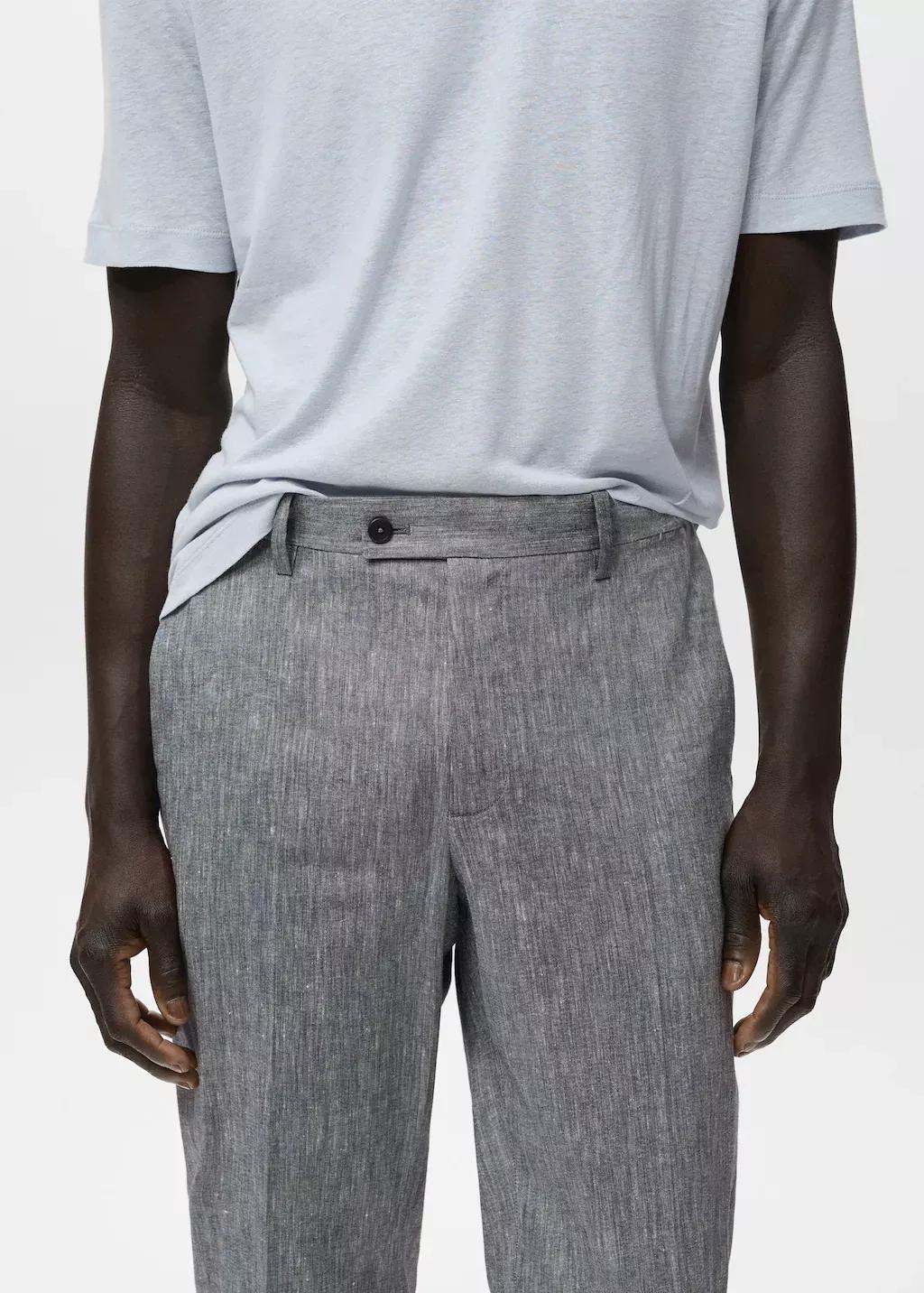 NAVY Slim fit linen trousers, Navy, medium