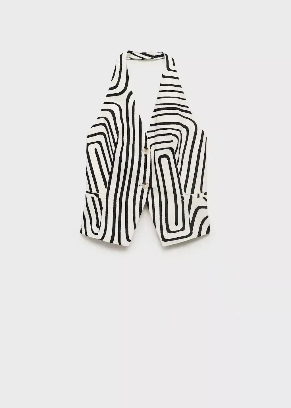 White Geometric-Print Linen Waistcoat, , large image number 3