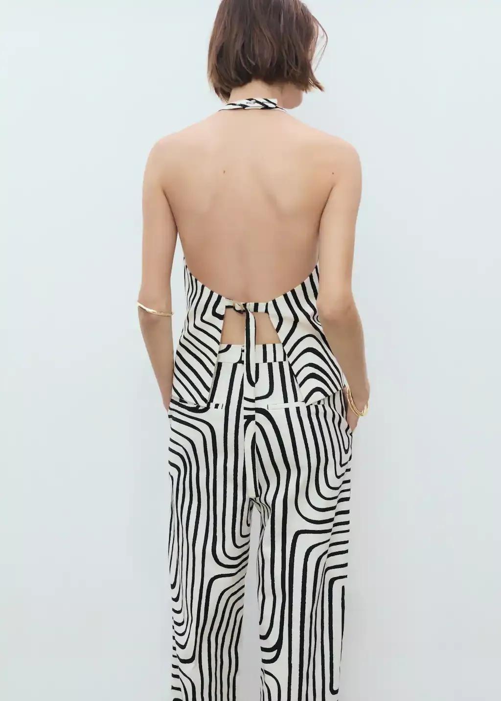 White Geometric-Print Linen Waistcoat, , large image number 5