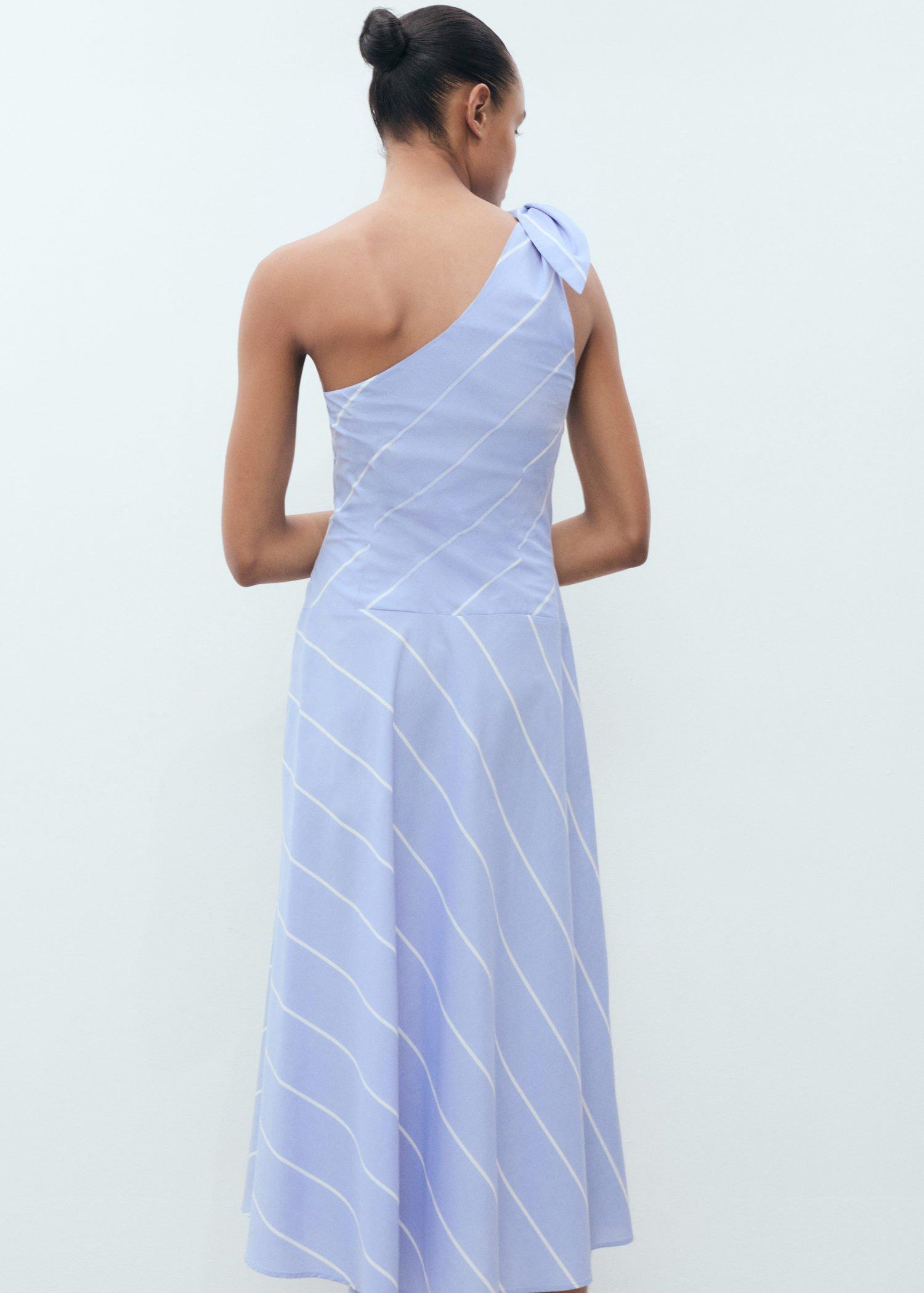 Blue Asymmetrical Striped Dress With Knot, , large image number 1