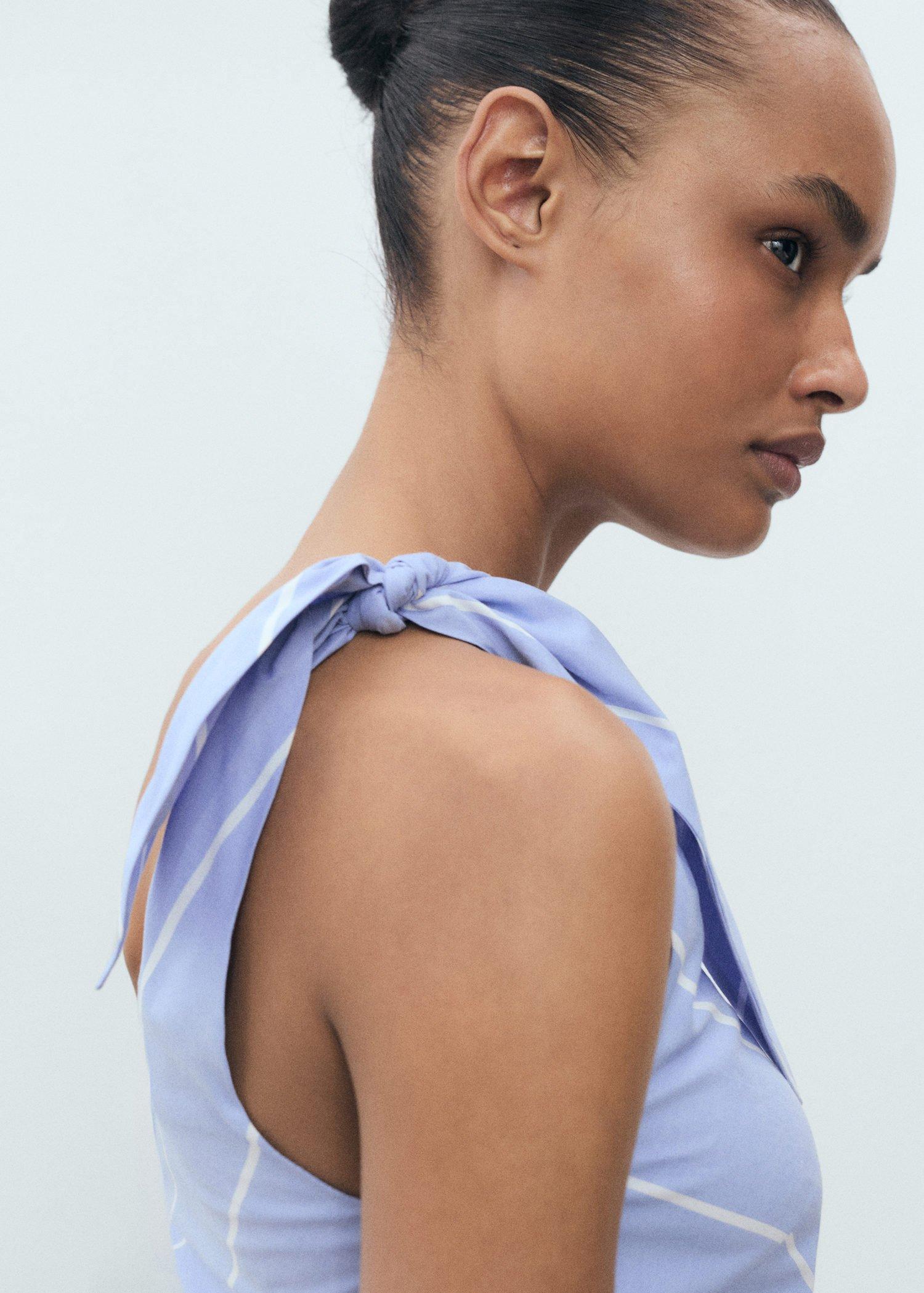 Blue Asymmetrical Striped Dress With Knot, , large image number 2