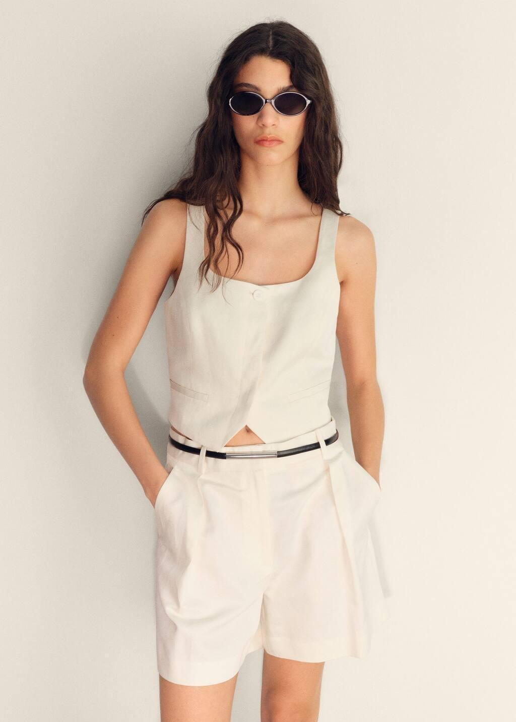 White Linen-Blend Suit Bermuda Shorts, , large image number 0