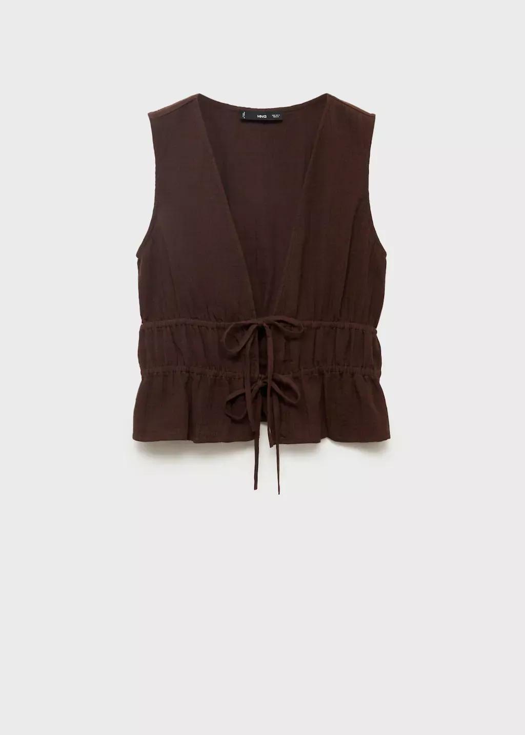 Brown Ruffled Top With Bows, , large image number 3