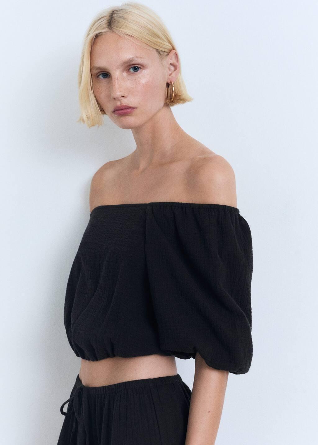Black Cotton Drawstring Skirt, , large image number 1