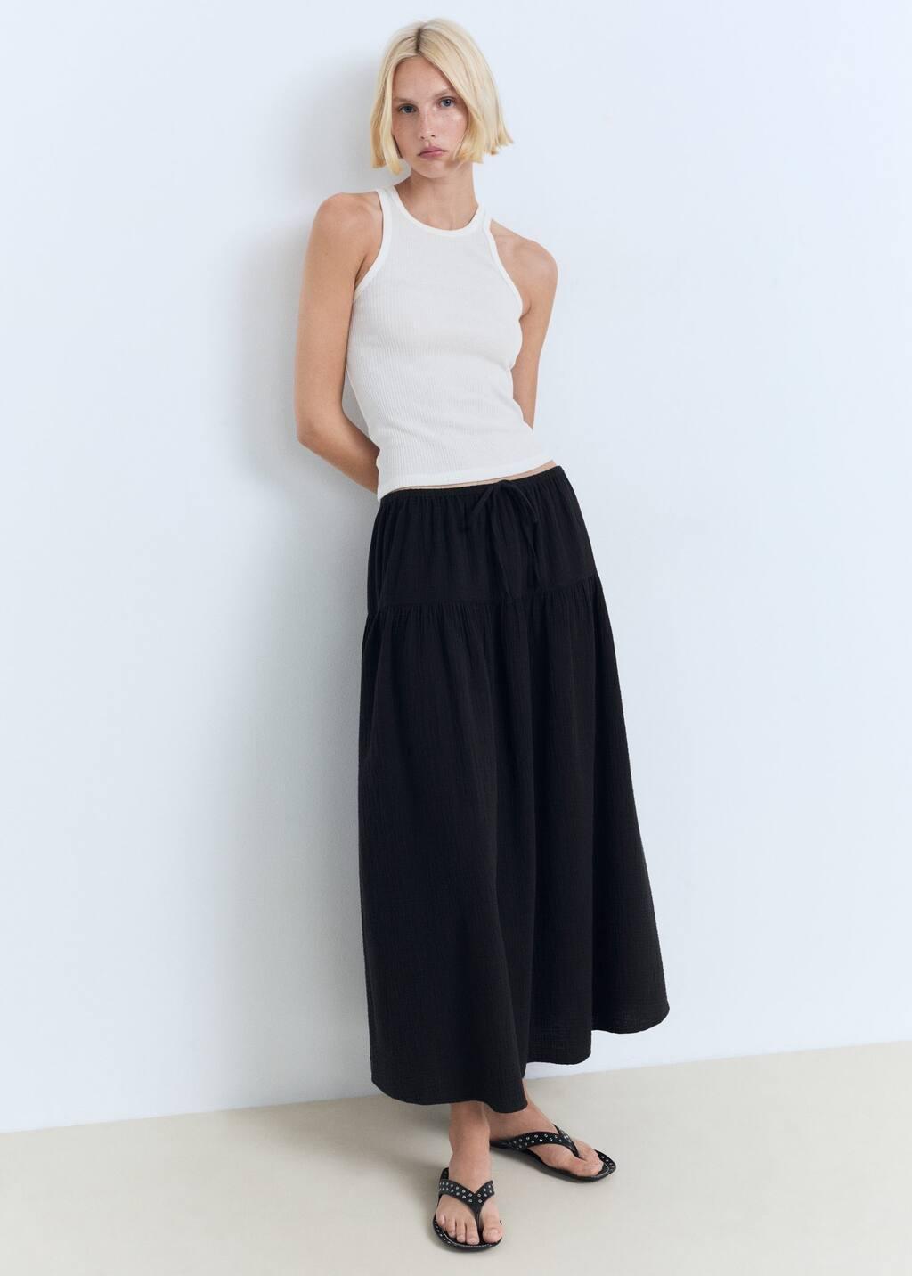 BLACK Cotton drawstring skirt, Black, medium