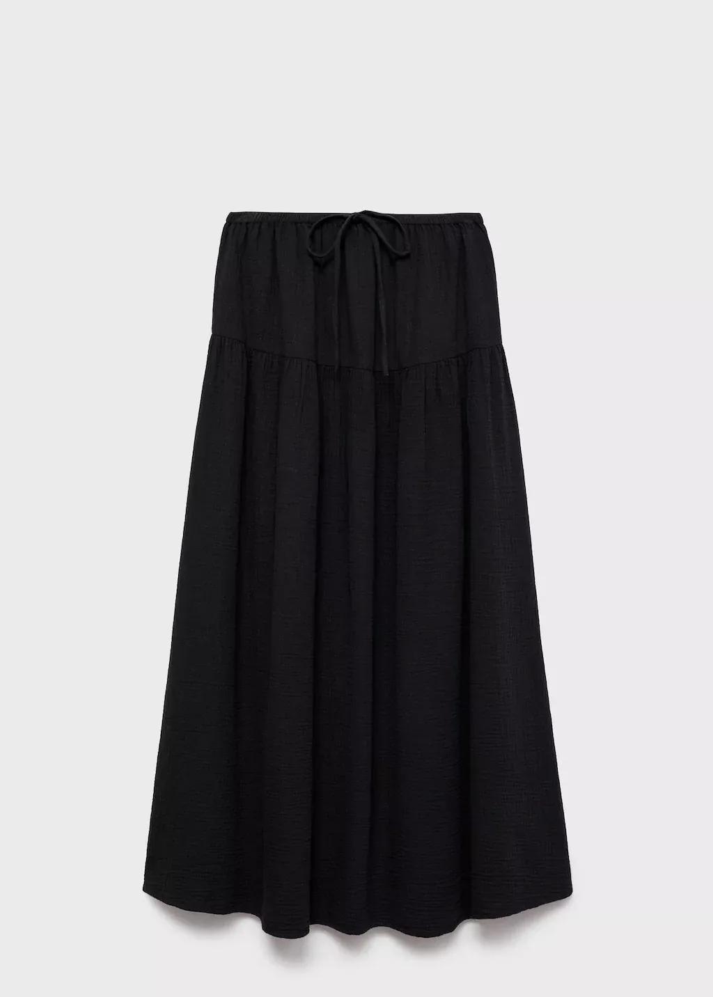 Black Cotton Drawstring Skirt, , large image number 3