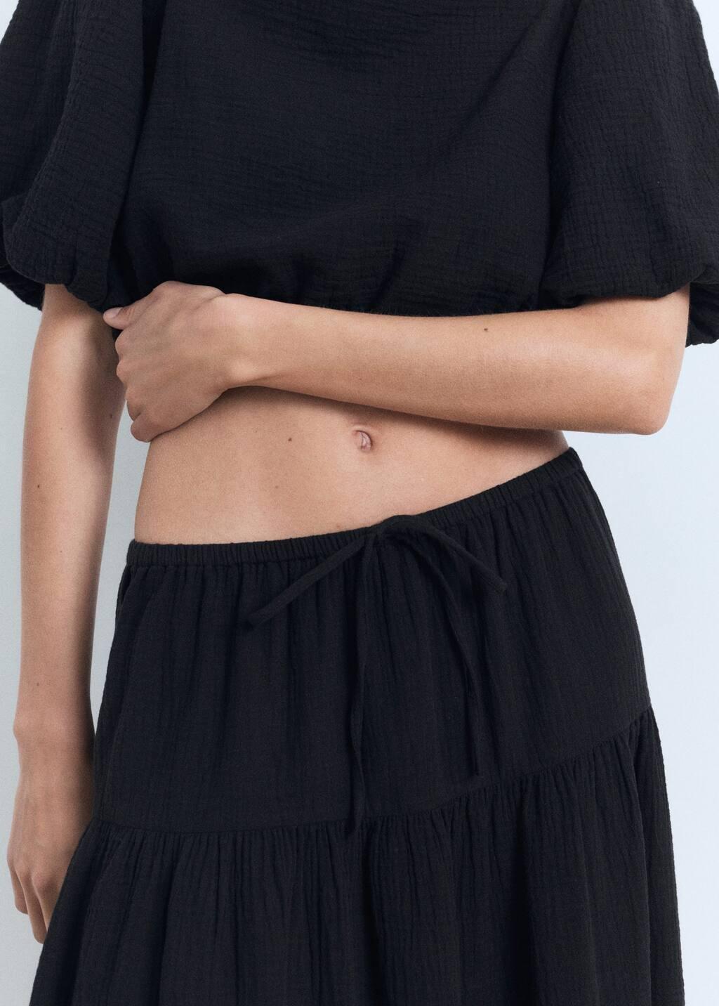 Black Cotton Drawstring Skirt, , large image number 4
