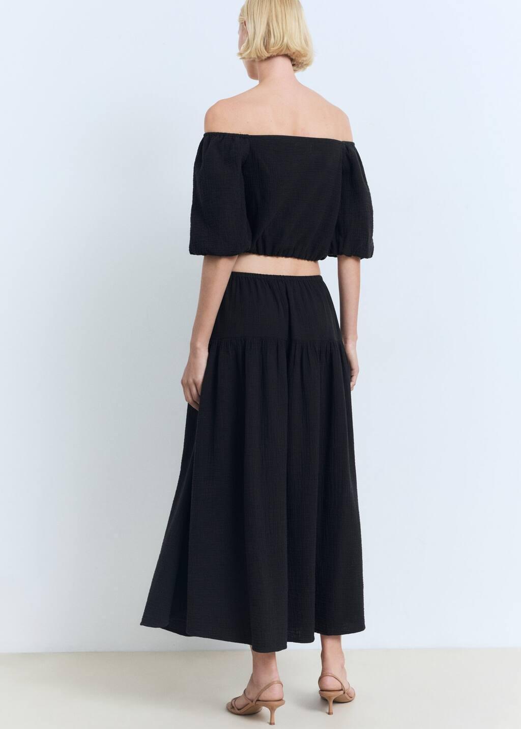 Black Cotton Drawstring Skirt, , large image number 6