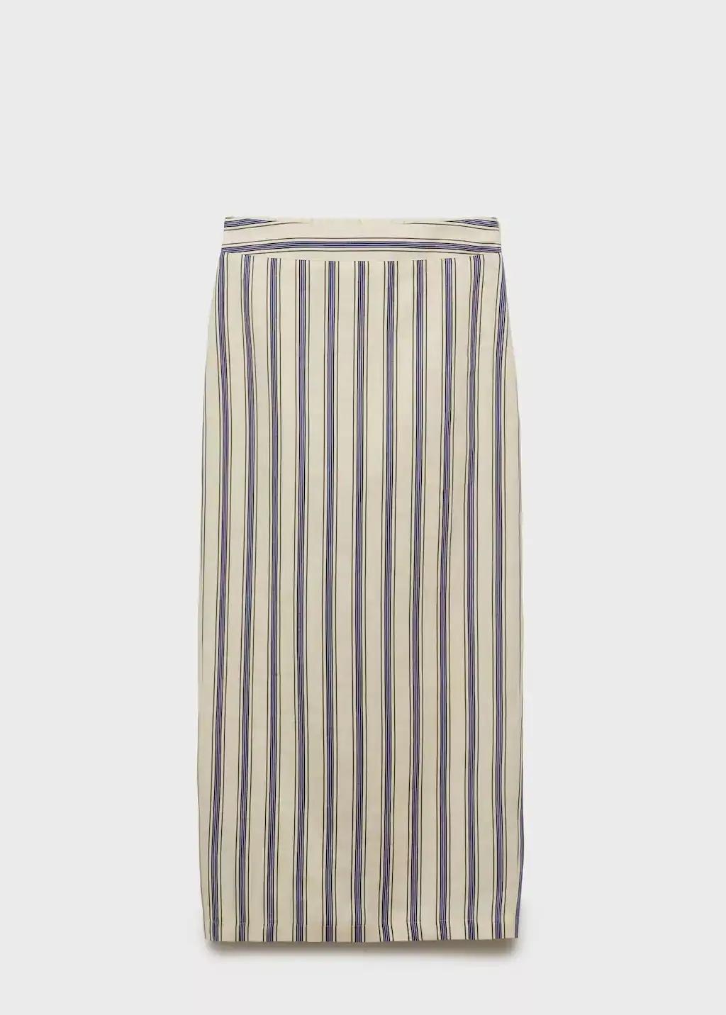 Cream Striped Linen Skirt, , large image number 3