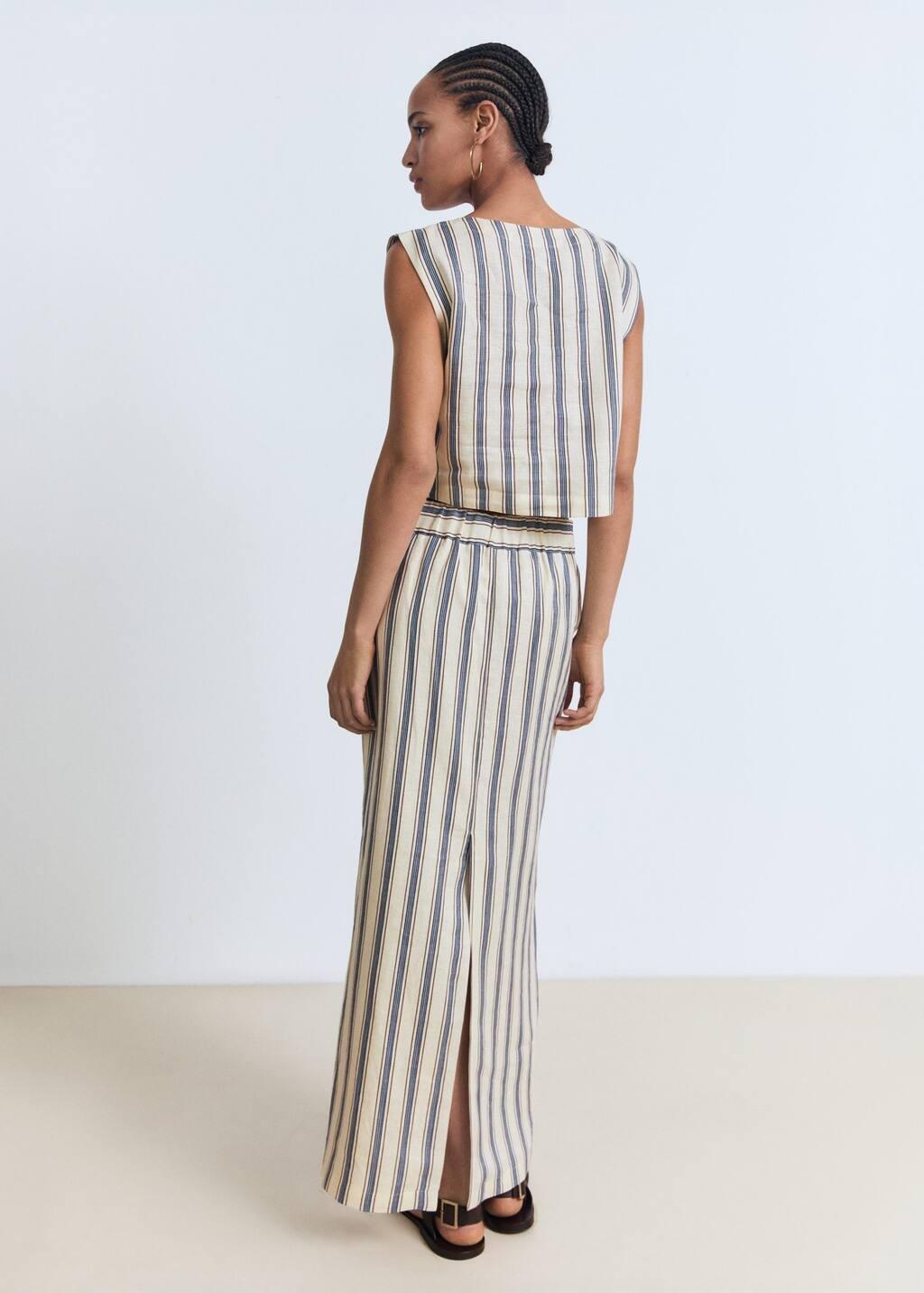 Cream Striped Linen Skirt, , large image number 5