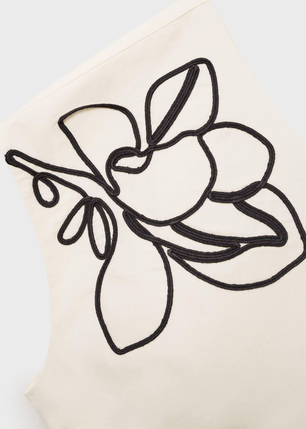 White Asymmetrical Flower-Embroidered Top, , large image number 5