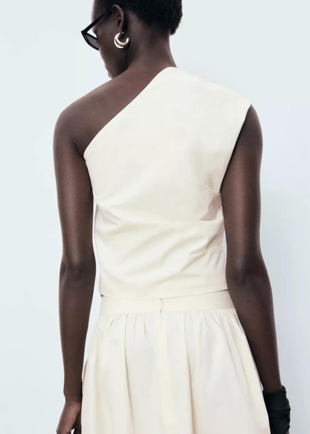 White Asymmetrical Flower-Embroidered Top, , large image number 6