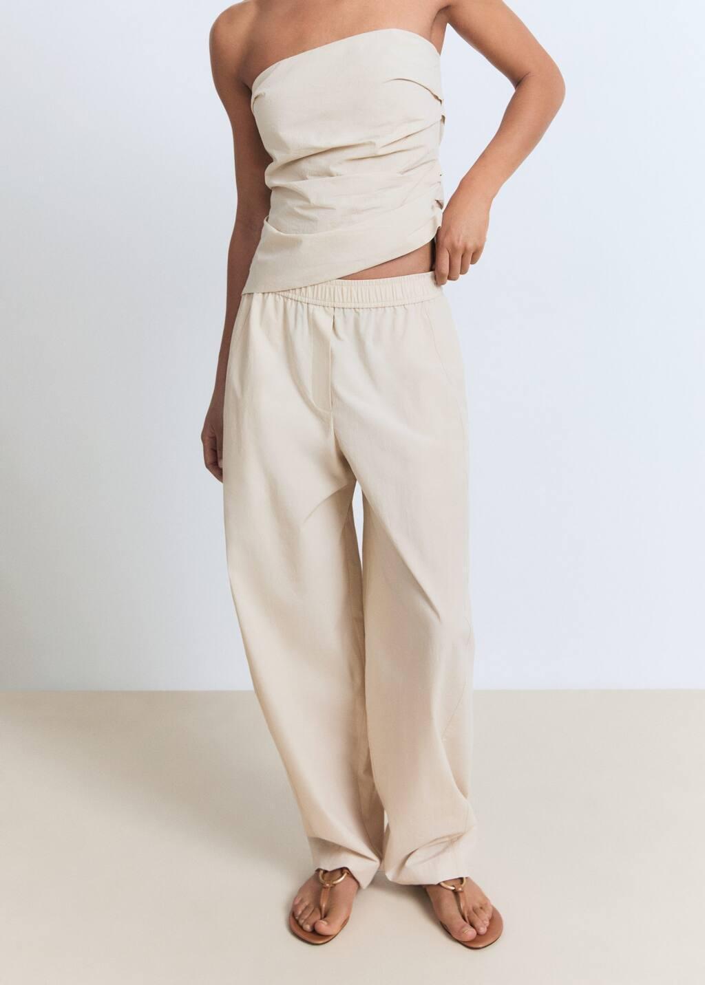 Beige Paper Bag Cotton Trouser, , large image number 0