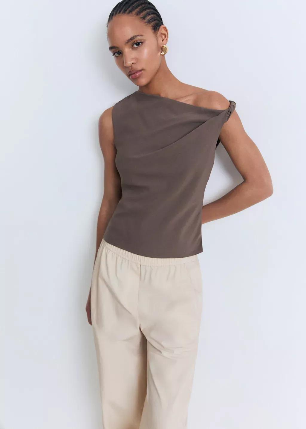 Beige Paper Bag Cotton Trouser, , large image number 1