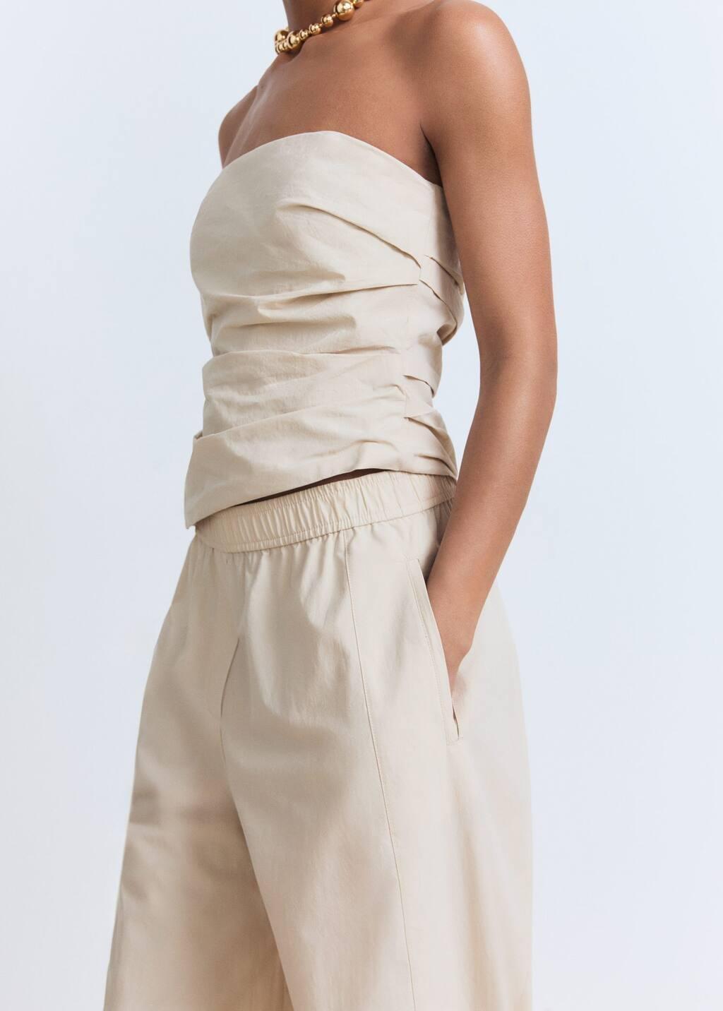 Beige Paper Bag Cotton Trouser, , large image number 2