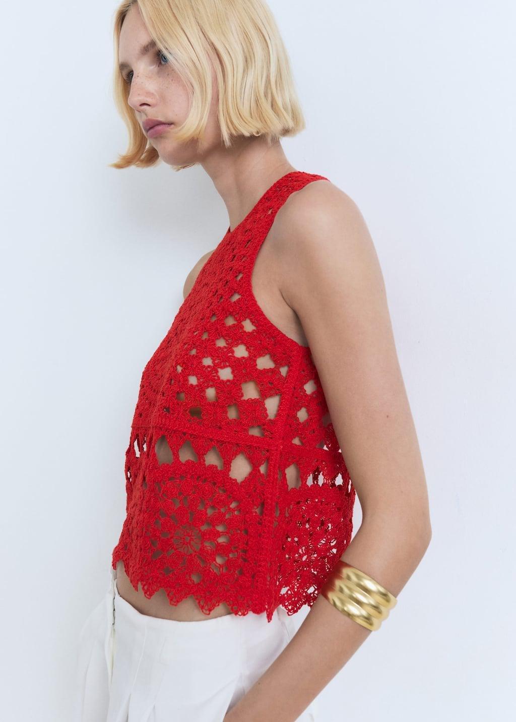 Red Crochet Knitted Top, , large image number 0