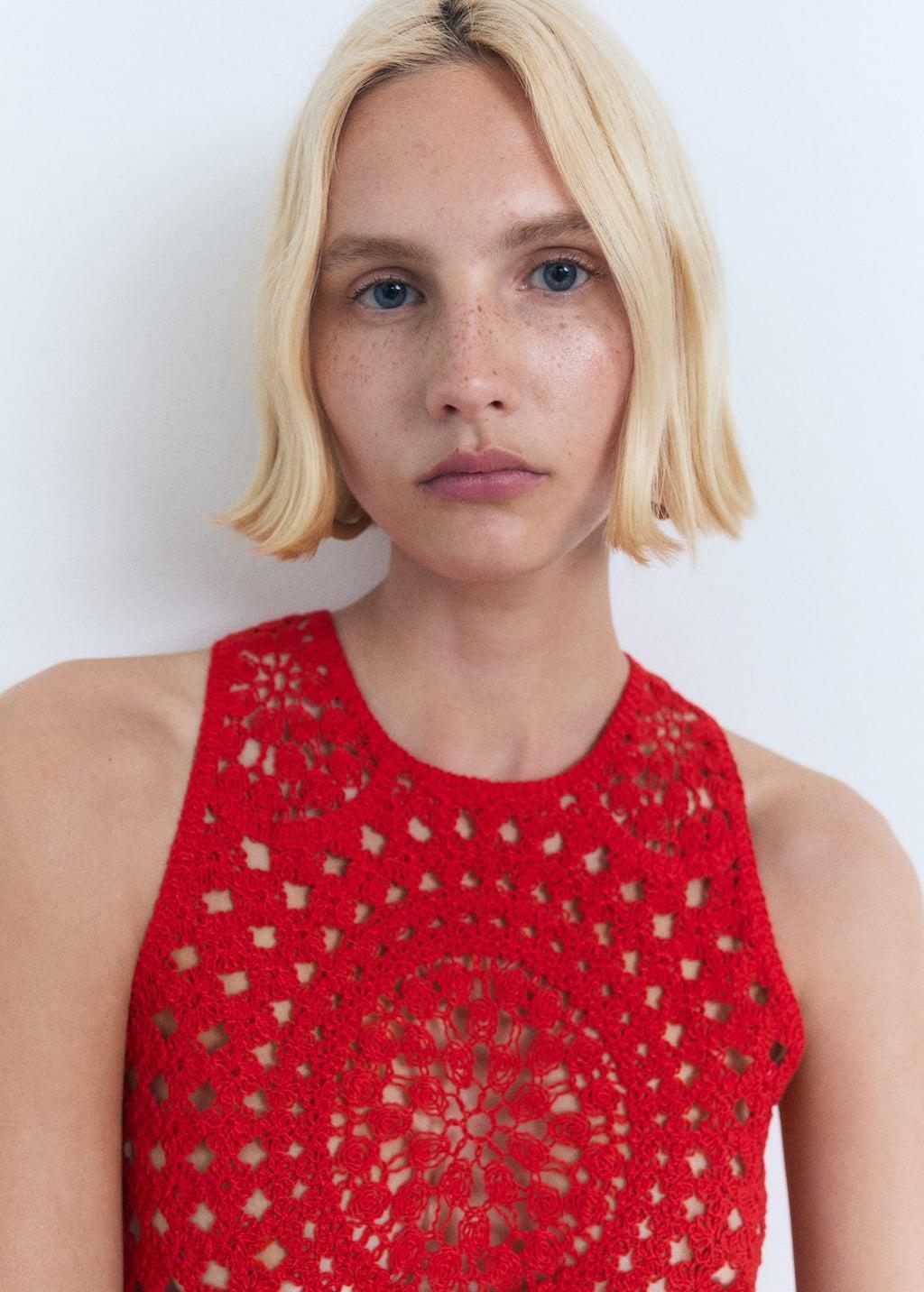 Red Crochet Knitted Top, , large image number 1