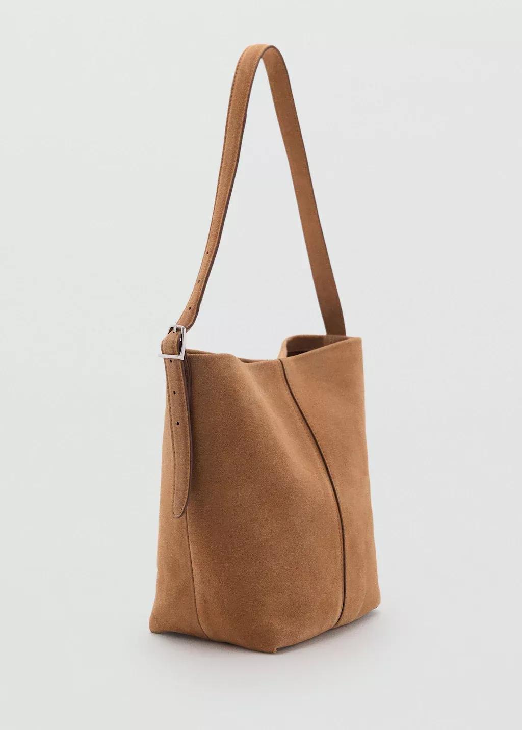 MEDIUM BROWN Leather bucket bag, Medium Brown, medium