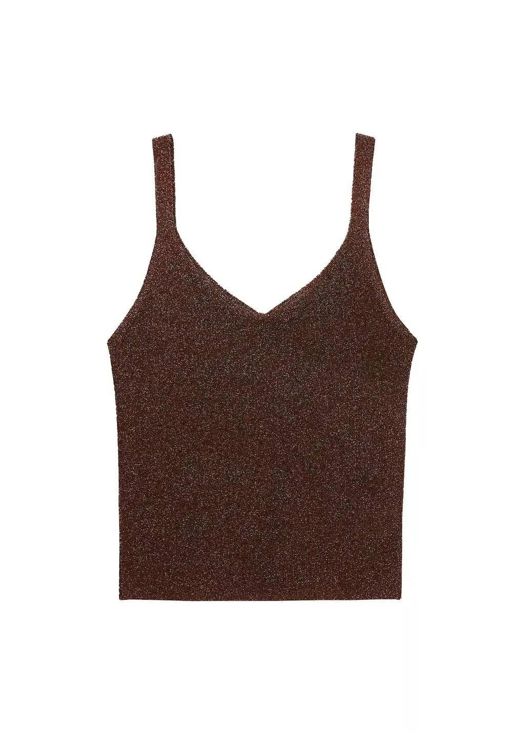 BROWN Lurex knitted V-neck top, , large image number 3