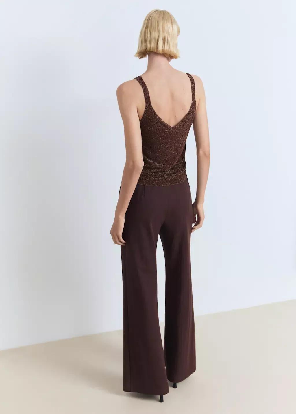BROWN Lurex knitted V-neck top, , large image number 4