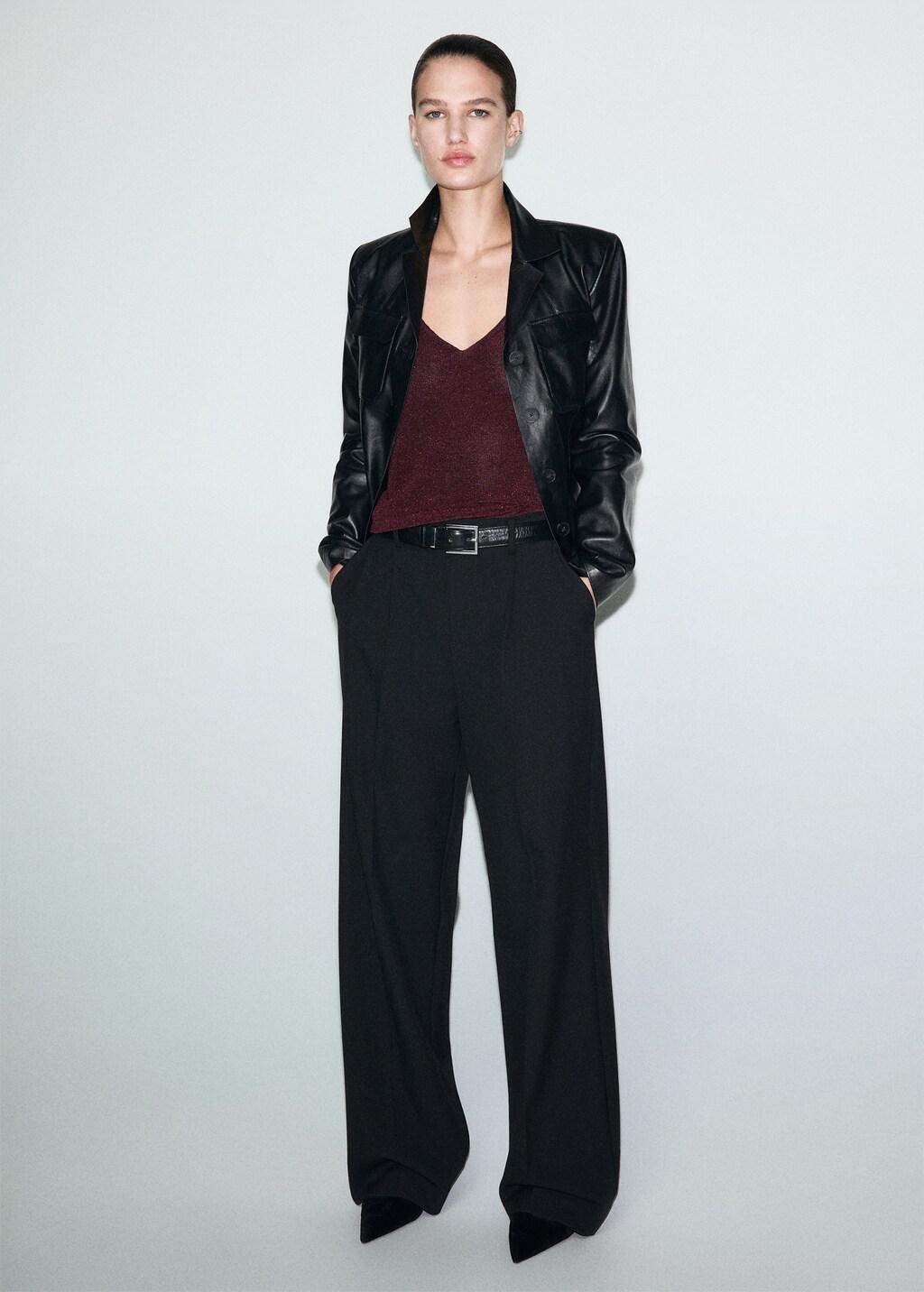 Red Lurex Knitted V-Neck Top, 0201_77, large image number 0