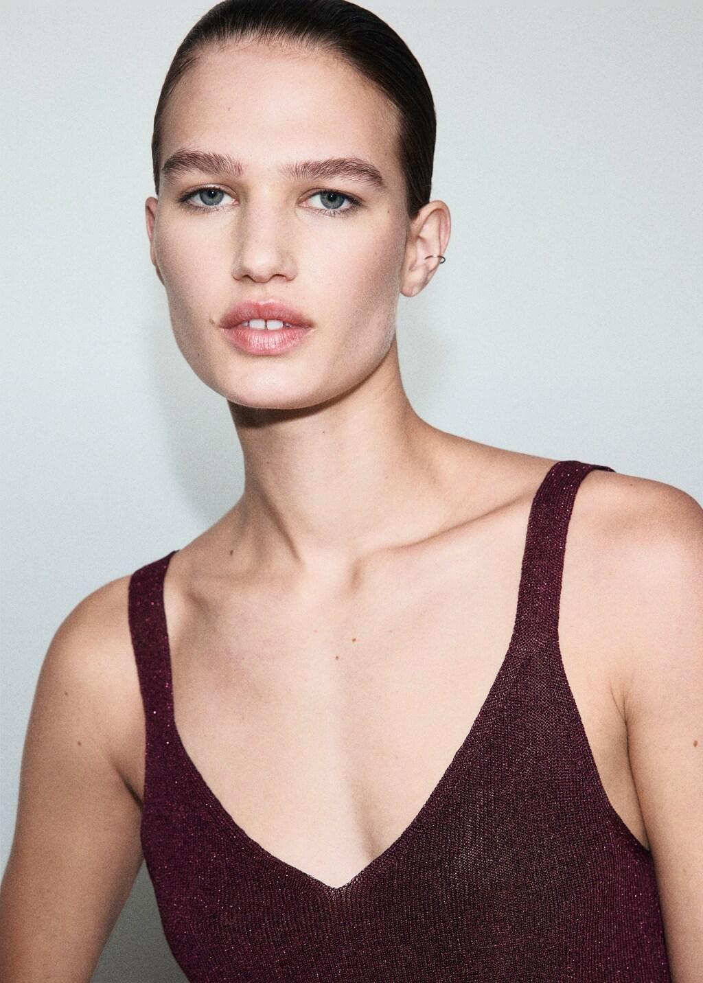 Red Lurex Knitted V-Neck Top, 0201_77, large image number 4