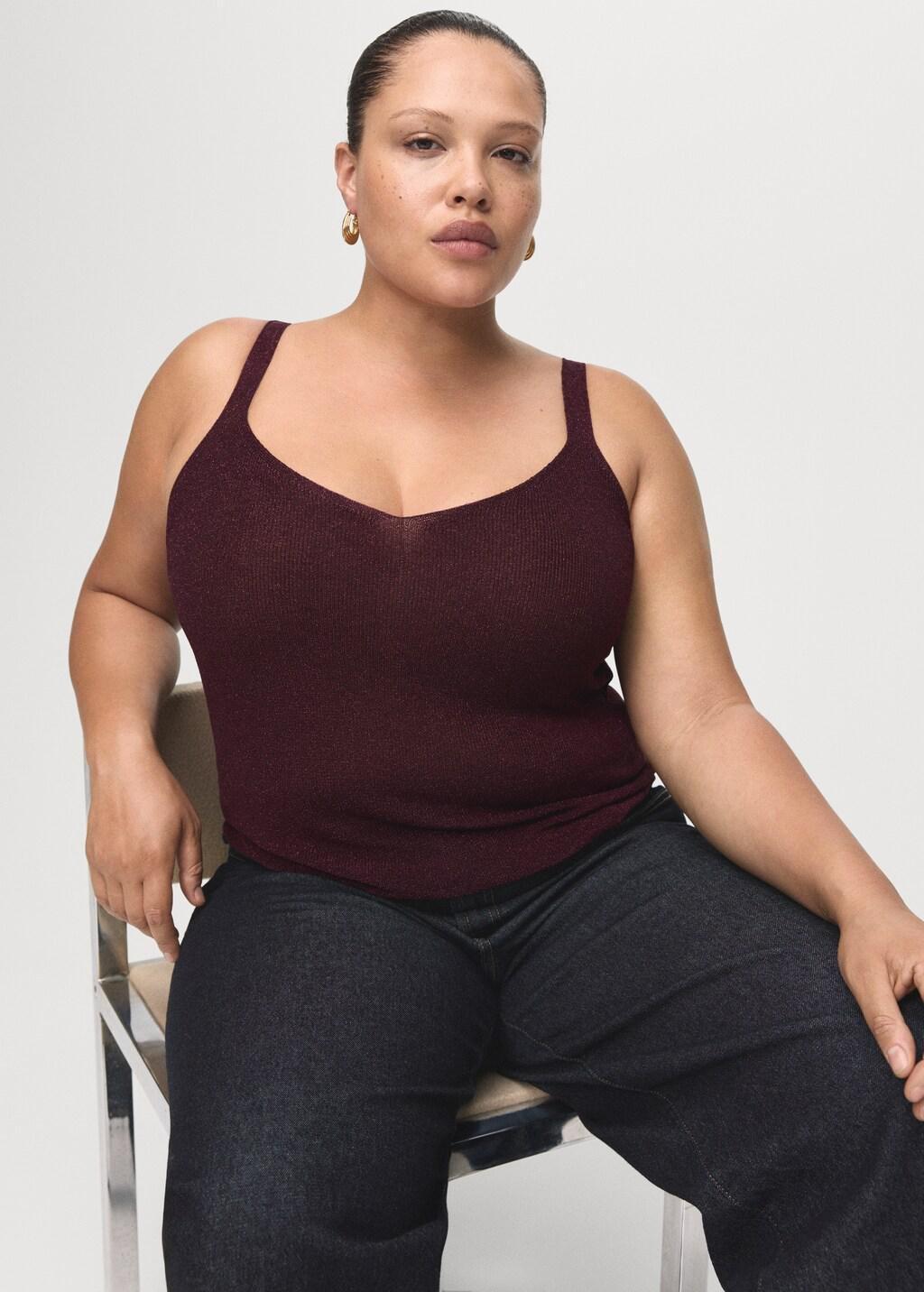 Red Lurex Knitted V-Neck Top, 0201_77, large image number 6