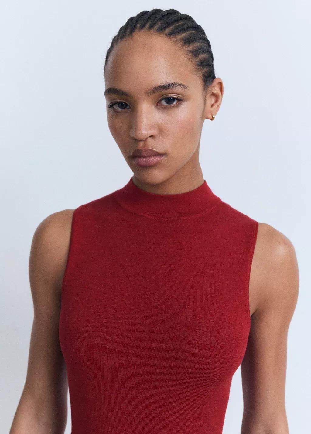 Red Fine-Knit Flared Dress, Red, large image number 1