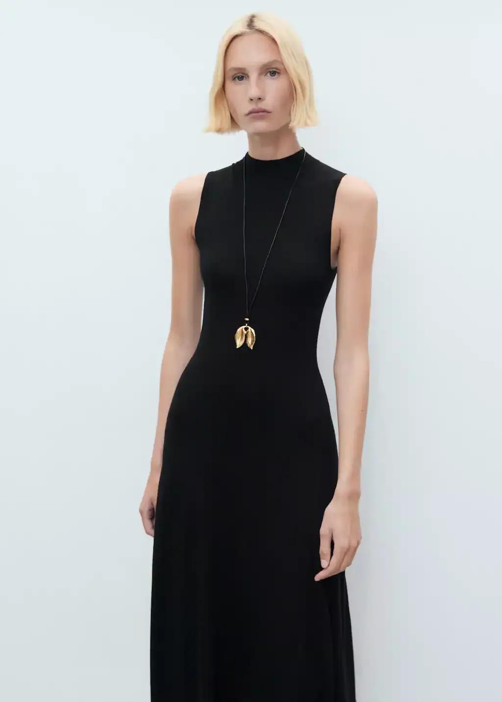 Black Fine-Knit Flared Dress, , large image number 0